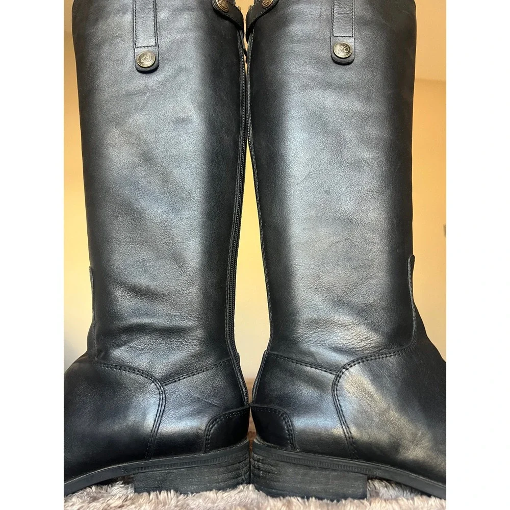 Sam Edelman Penny Riding Boots Black Leather‎ Knee High Back Zip Women 7.5M